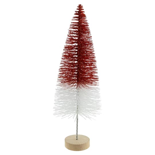 12" Red & White Glittered Bottlebrush Christmas Tree